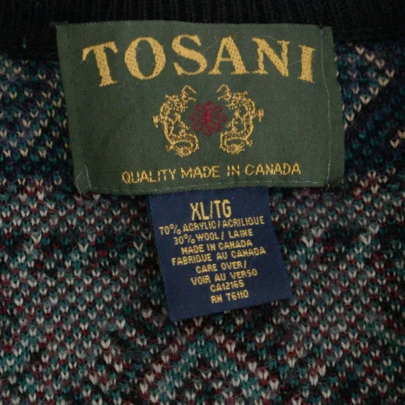 VTG  Tosani Black Purple Teal Geometric Shapes made in Canada Button Up Cardigan - Picture 5 of 13